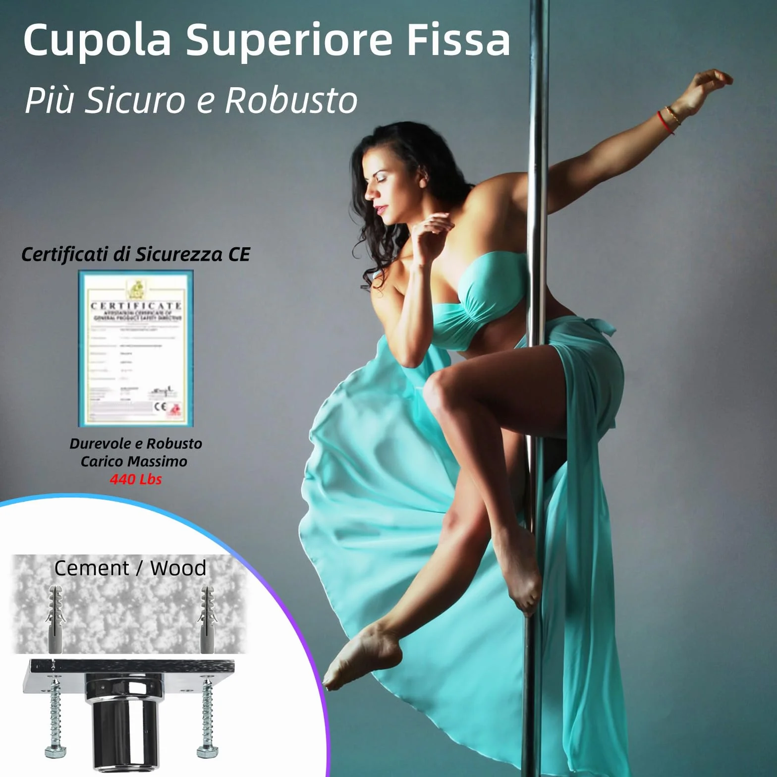 PRIOR FITNESS Set Palo da Ballo Fisso 45 mm, Palo Fitness Rotante/Statico, Piastra Fissa per Danza, con Certificazione CE