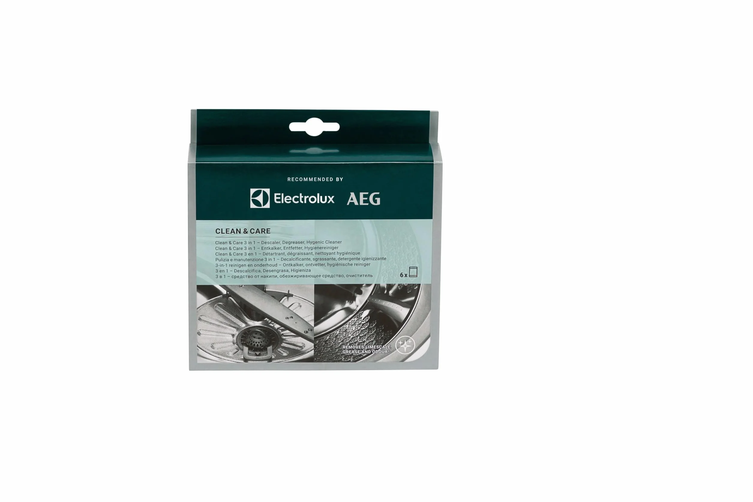 Electrolux M2GCP601 Clean & Care 3 in 1 Decalcificante Sgrassante Igienizzante Universale per Lavatrice e Lavastoviglie 6 Bustine