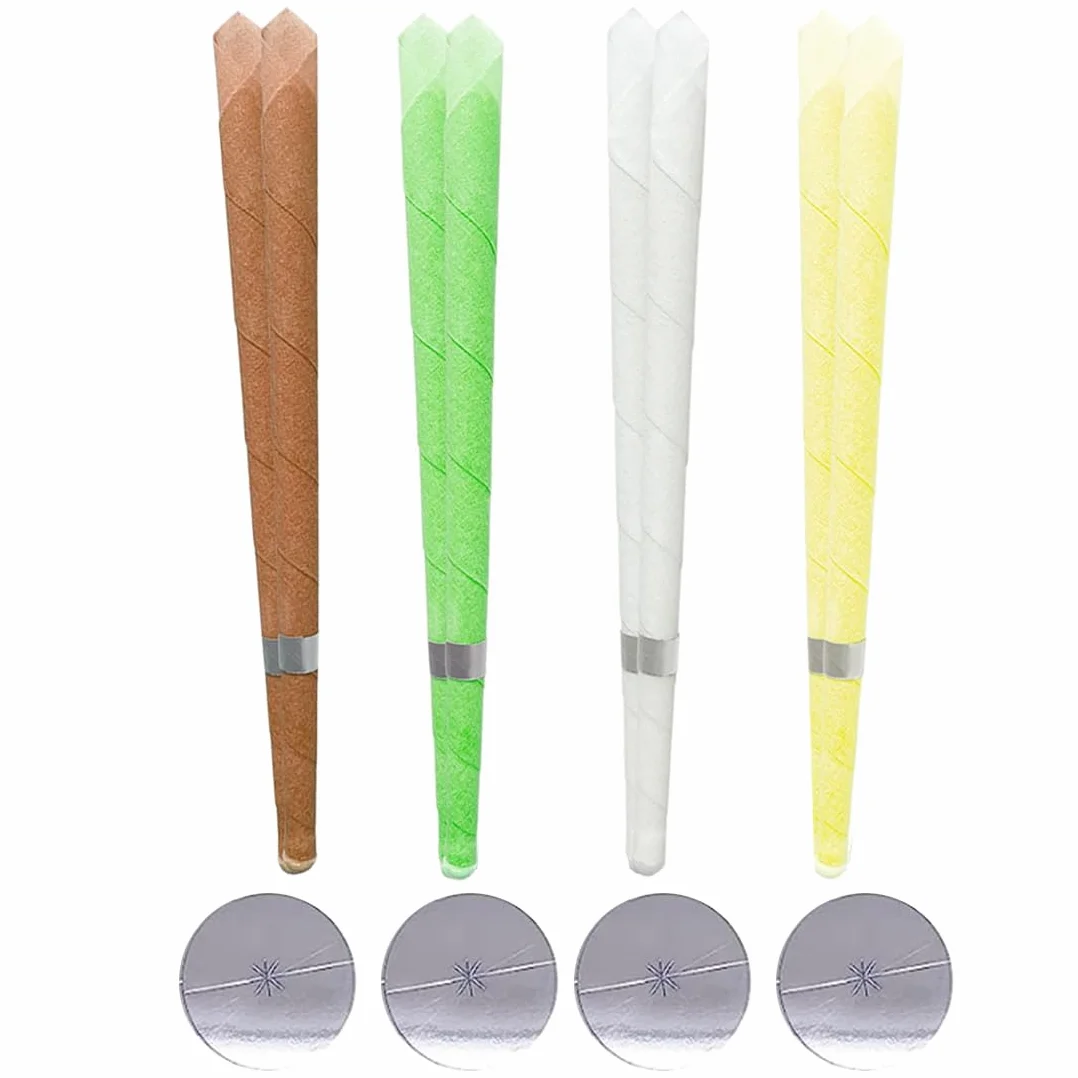 Candele dell'orecchio, 4 paia Coni Orecchie Cerume con 4 dischi protettivi, kit per candele per rimozione del cerume con cera d'api organica naturale, per Orecchie Bloccate, multicolore