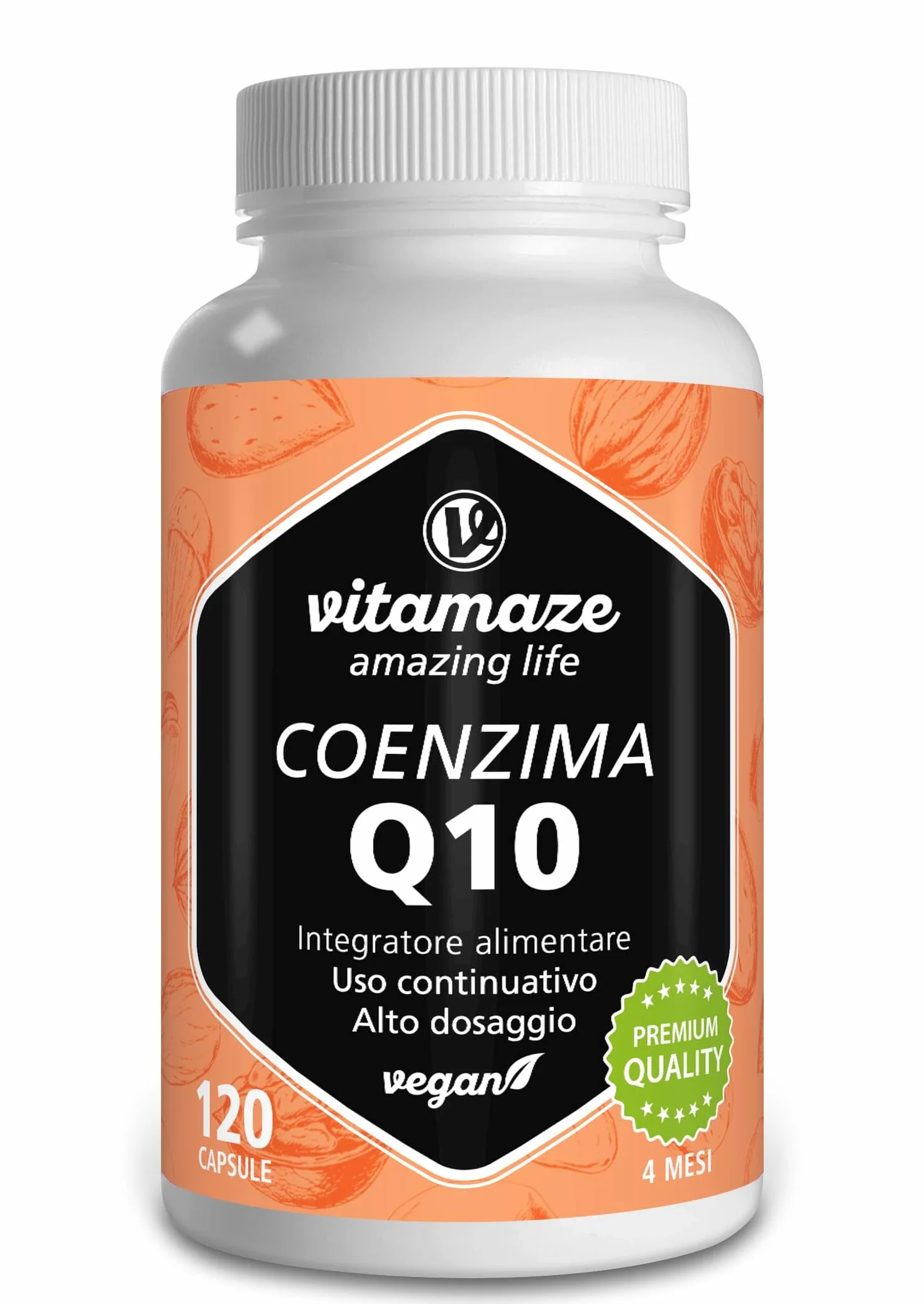 Vitamaze® Coenzima Q10 200 mg per Capsula Vegano, 120 Capsule per 4 Mesi, Ubichinone con la Migliore Biodisponibilità, Integratore Alimentare senza Additivi non Necessari, Qualità Tedesca…