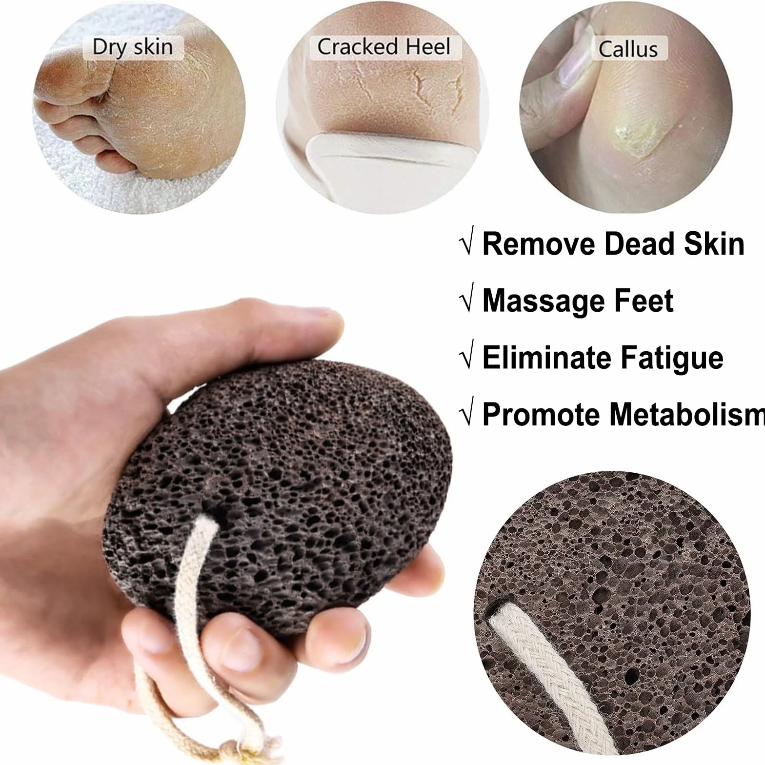PHOGARY Pietra Pomice Naturale 1 Pezzi Cura del Piede Rimozione Calli e Peeling Piedi Esfoliazione Pelle Morta Nero