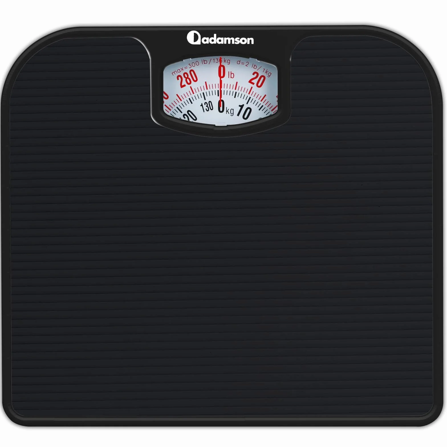 Adamson A21 Bilancia Pesapersone Meccanica - Fino a 136 KG - Superficie in Gomma Antiscivolo - Bilancia Pesapersone Analogica - Bilancia Analogica con 20 Anni DI Garanzia - Nero Completo