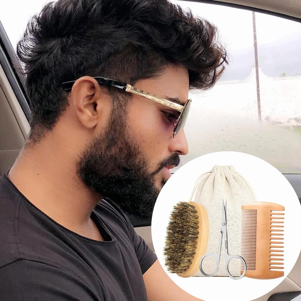 Cerioll Spazzola Da Barba Con Setole, Spazzola Da Barba Con Setole Di Cinghiale, Spazzola Per Barba Uomo, Pettine Da Barba E Set Di Spazzola Per Uomo, Con Pettine Per Barba, Forbici Da Barba