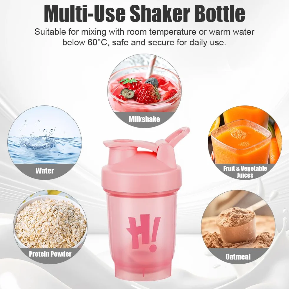 AOOWU Shaker per Proteine, 2 Pcs Shaker Proteico 350 ML con Sfera di Miscelazione, Agitatore Snap-Fit, Protein Bottiglie a Prova di Perdite, Bottiglie per Miscele di Proteine e Integratori, Senza BPA