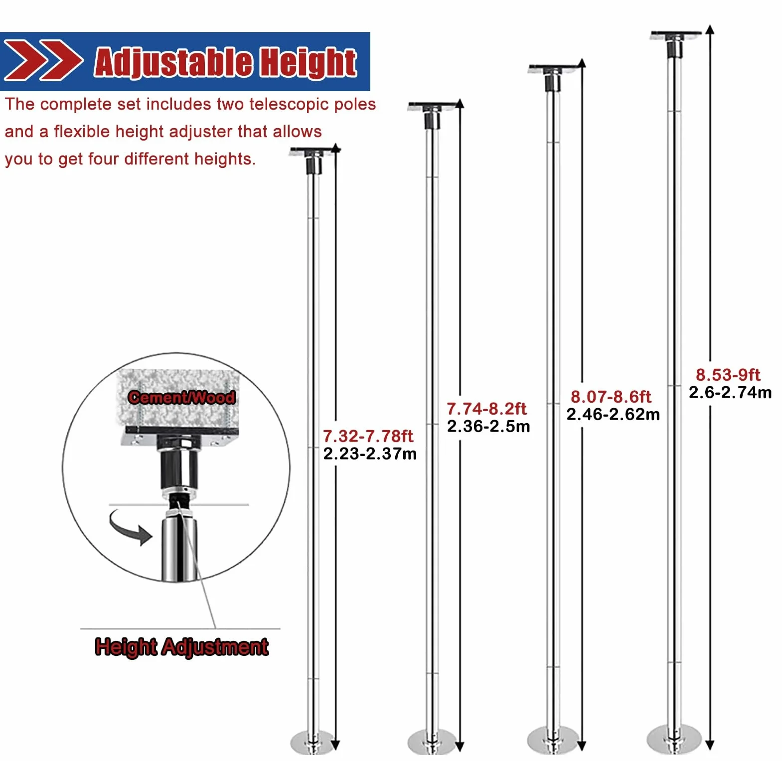Bastoni da spogliarellista 45 mm a soffitto con asta di prolunga palo da ballo statico rotante