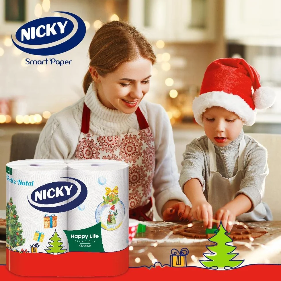 Nicky Happy Life Christmas Carta Cucina Natalizia 24 Rotoli Asciugatutto 100 Strappi 2 Veli Apertura Facilitata 4 Decori Natalizi Diversi Resistente Assorbente Carta FSC