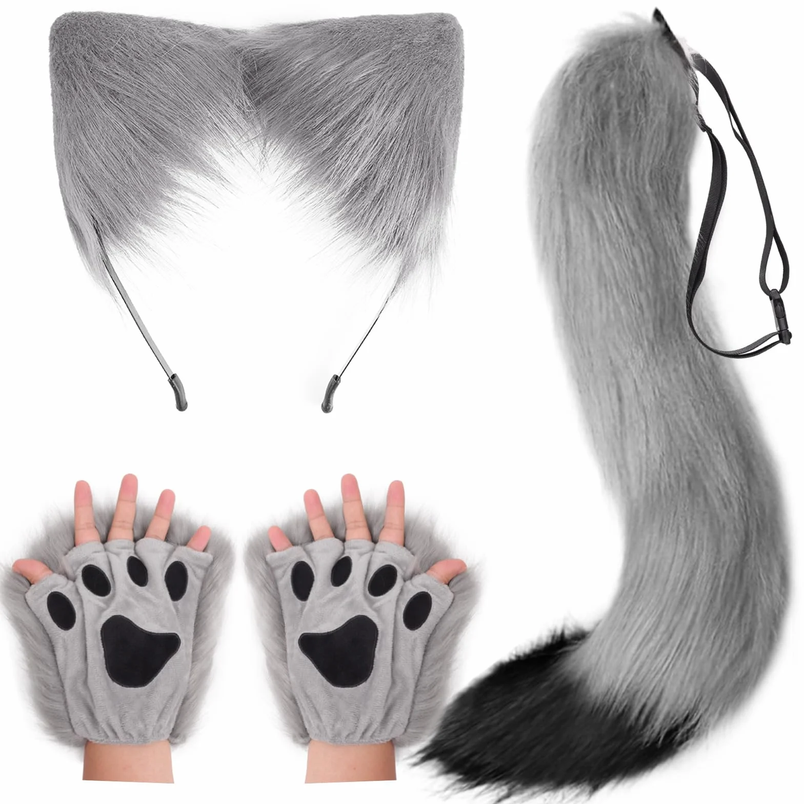 DRESHOW Orecchie e Coda da Lupo Guanti Set Costume Cosplay per Donna