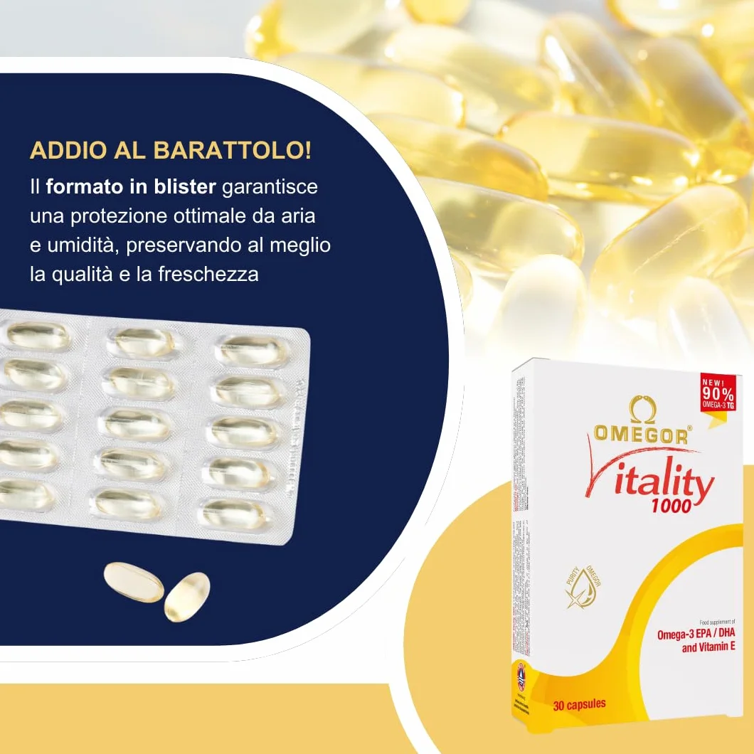 Omega3 2000 mg ad Alto Dosaggio - Omega 3 IFOS 5 Stelle - OMEGOR Vitality 1000 - 30cps (10 Confezioni)