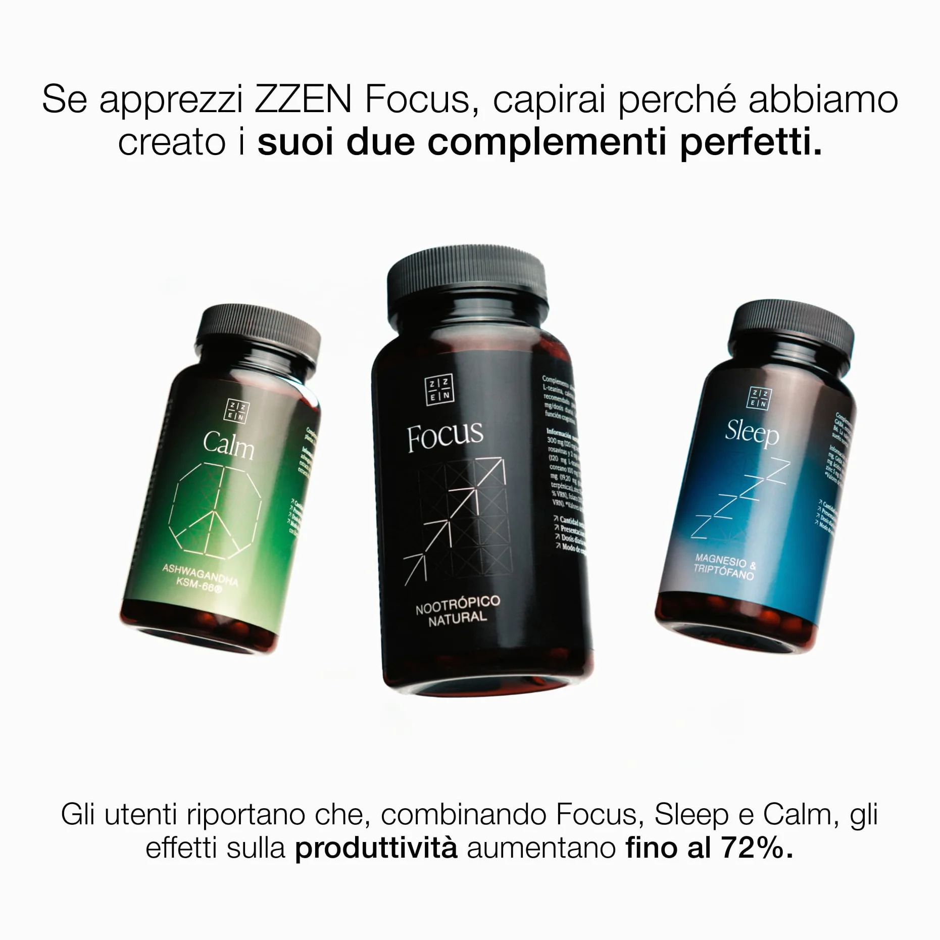 ZZEN FOCUS Nootropico Naturale Integratore Stanchezza Energia Concentrazione Memoria 60 Capsule