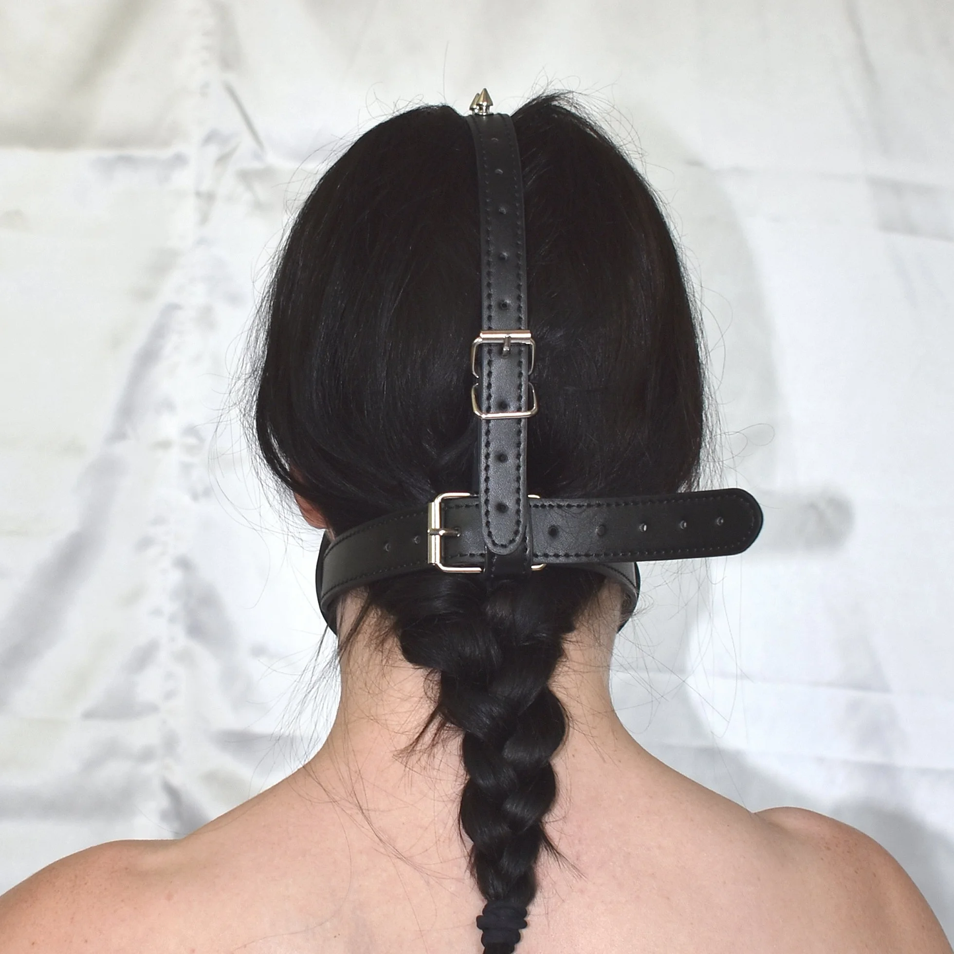 Maschera Fetish Pissgag con Imbuto & Tappo – Bavaglio regolabile in ecopelle per BDSM