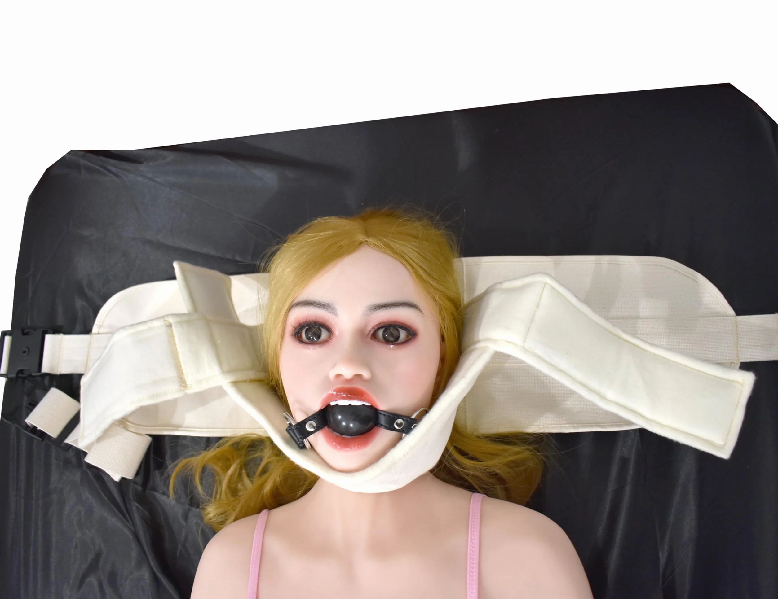 Set di contenzione testa clinica BDSM fascette bloccabili fronte mento con lucchetto chiave imbottite regolabili bondage