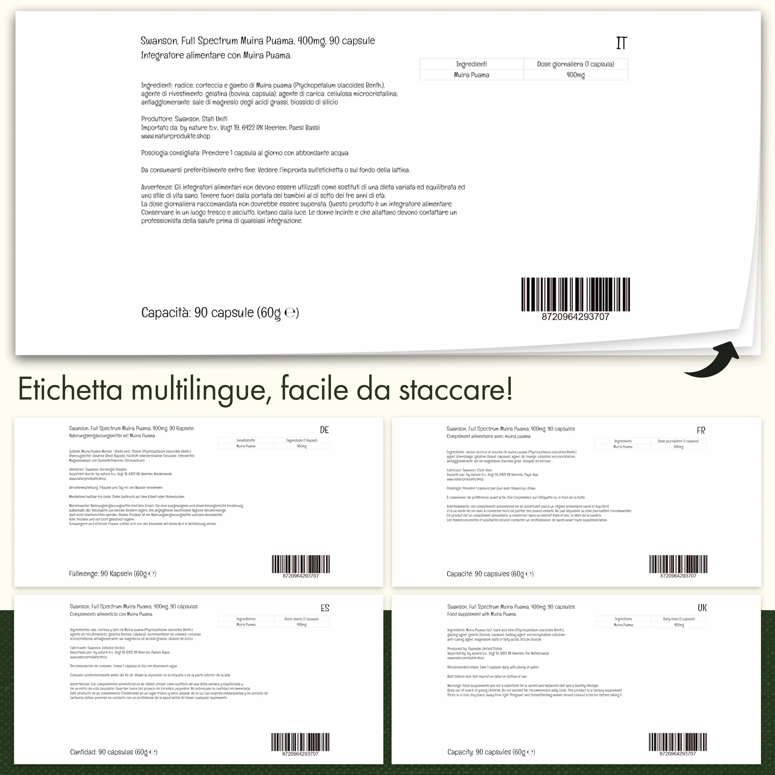 Swanson, Full Spectrum Muira Puama, 400mg, 90 Capsule, Testato in Laboratorio, Senza Soia, Senza Glutine, Senza OGM