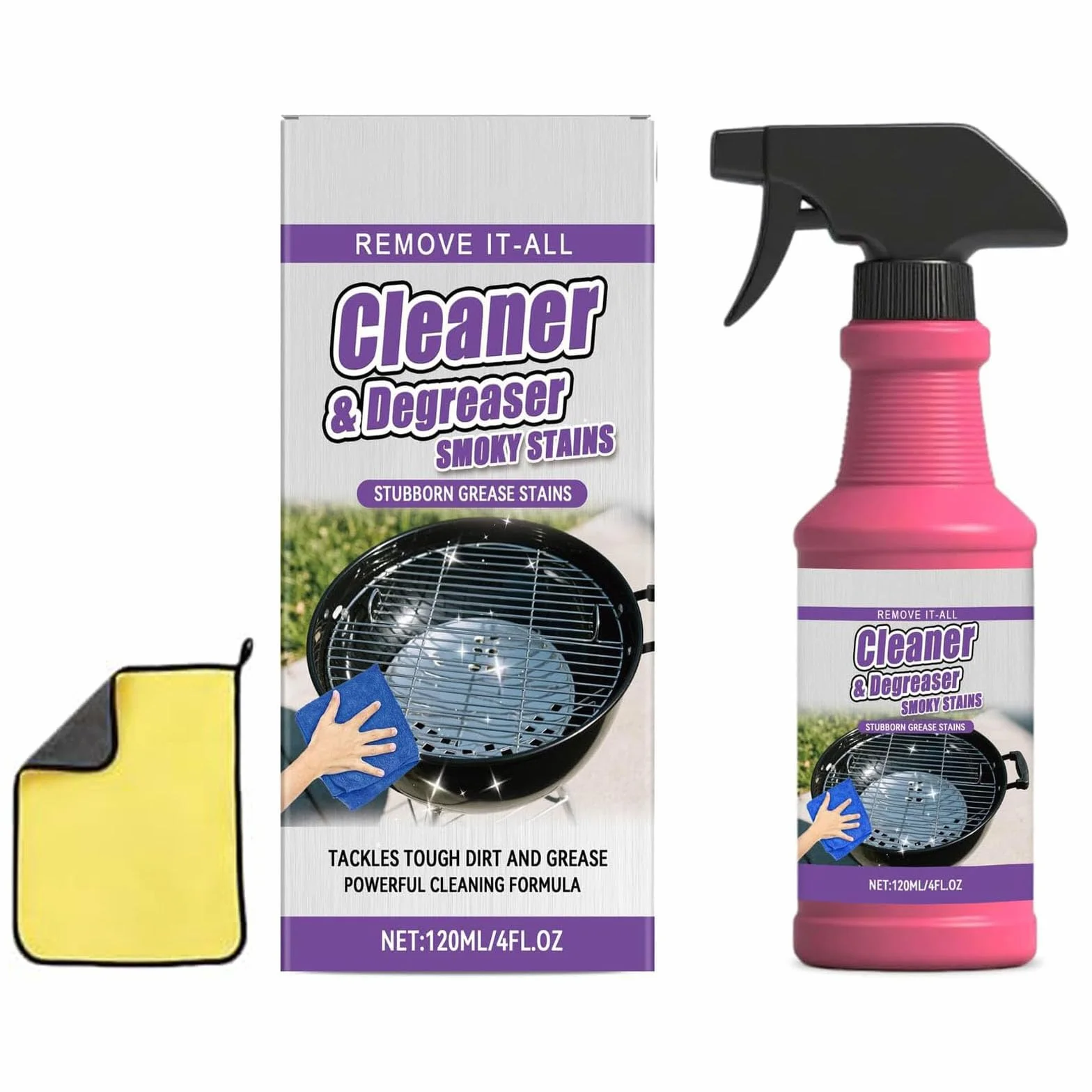 Fast-Acting Heavy-Duty Grill Degreaser Spray, 120ml BBQ Grill Cleaner for Outdoor Grills, Heavy Duty Degreaser Cleaner Spray, All Purpose Heavy Oil Cleaning Agent for Barbecue Grills (1set)