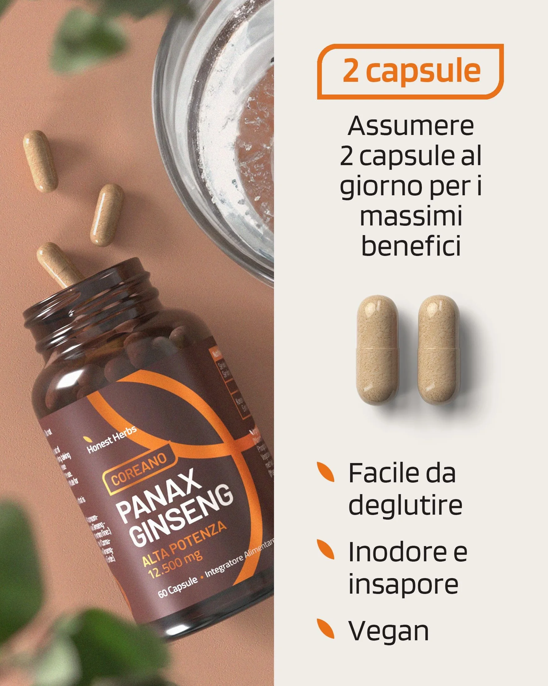 Panax Ginseng Rosso Coreano 12.500 mg 30% Ginsenosidi 60 Capsule Integratore Vegano
