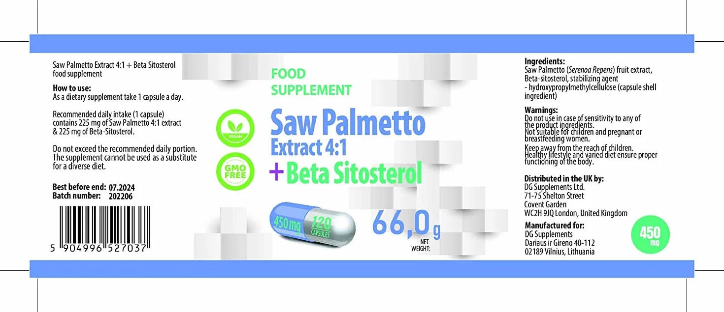 Hepatica Saw Palmetto 4:1 Beta-Sitosterolo 450 mg 120 capsule vegane Serenoa repens GMP