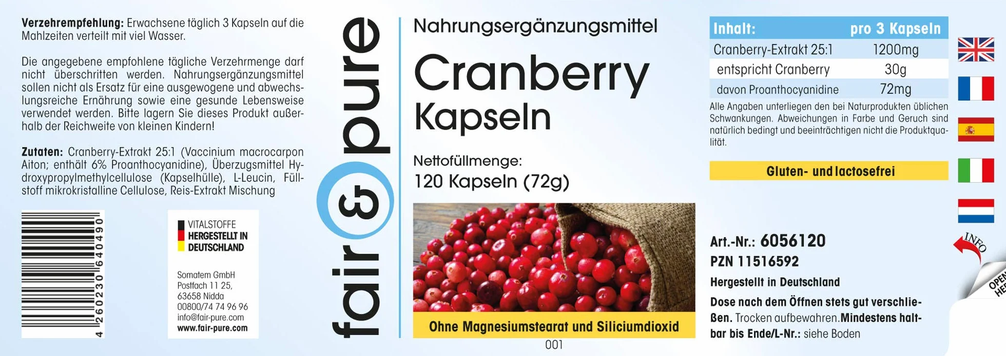 Fair & Pure ® Estratto di Mirtillo rosso 400mg - Estratto di Cranberry 30.000 mg (30g) - Vegan - 120 Capsule