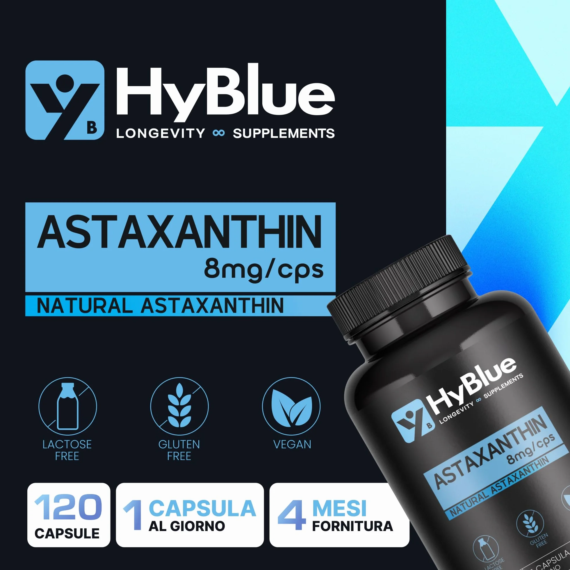 Astaxantina Naturale 8 mg 120 Capsule Pura Alto Dosaggio Antiossidante Integratore Sport Recupero Protezione Cellulare