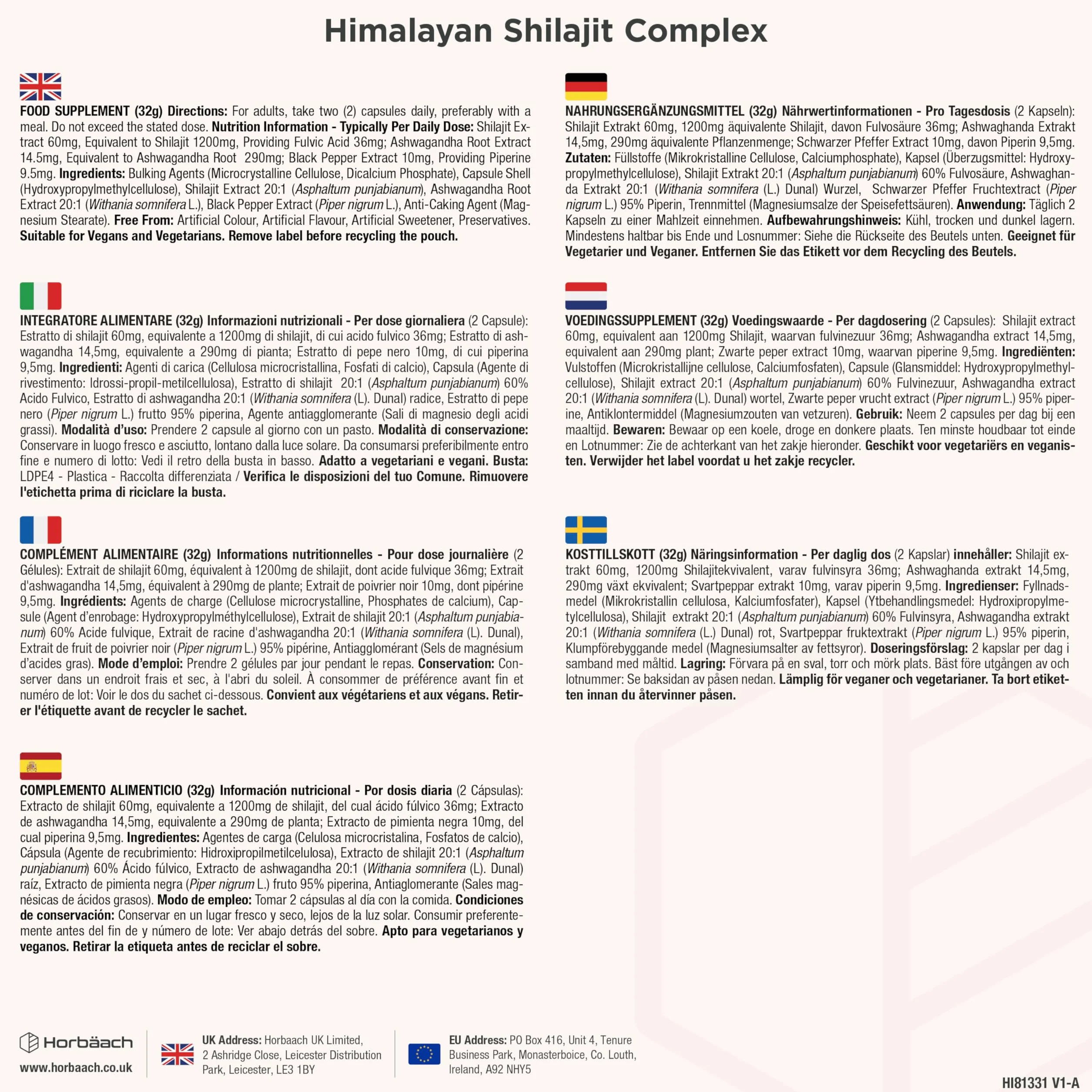 Shilajit Himalayano Puro Capsule | 1500 mg | 60% di Acido Fulvico | 120 Capsule Vegane | Integratore Alimentare di Estratto di Shilajit dalla Fonte Himalayana | Shilajit Complex | Horbaach