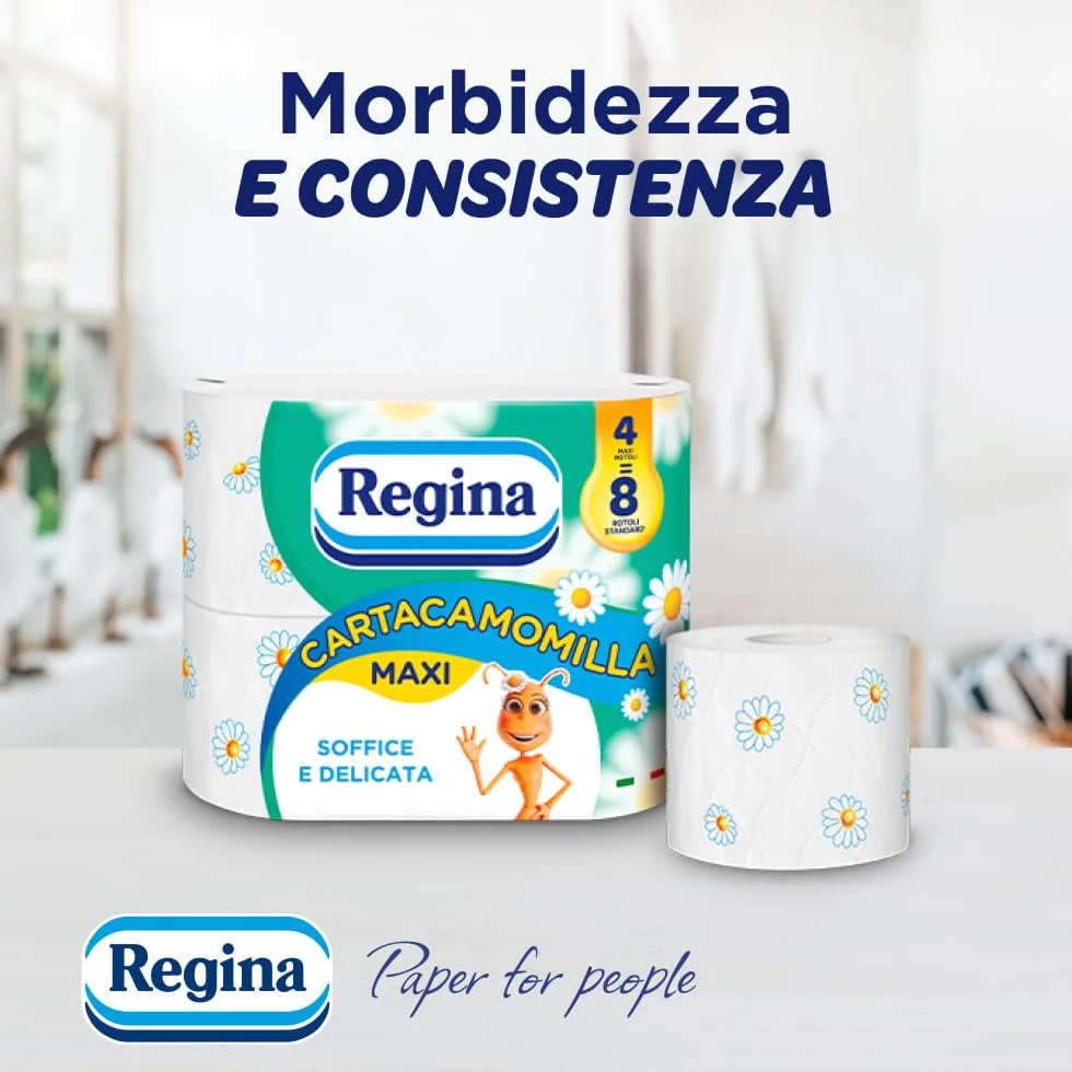 Regina Carta Igienica 4 Rotoli 3 Veli 300 Fogli Camomilla FSC