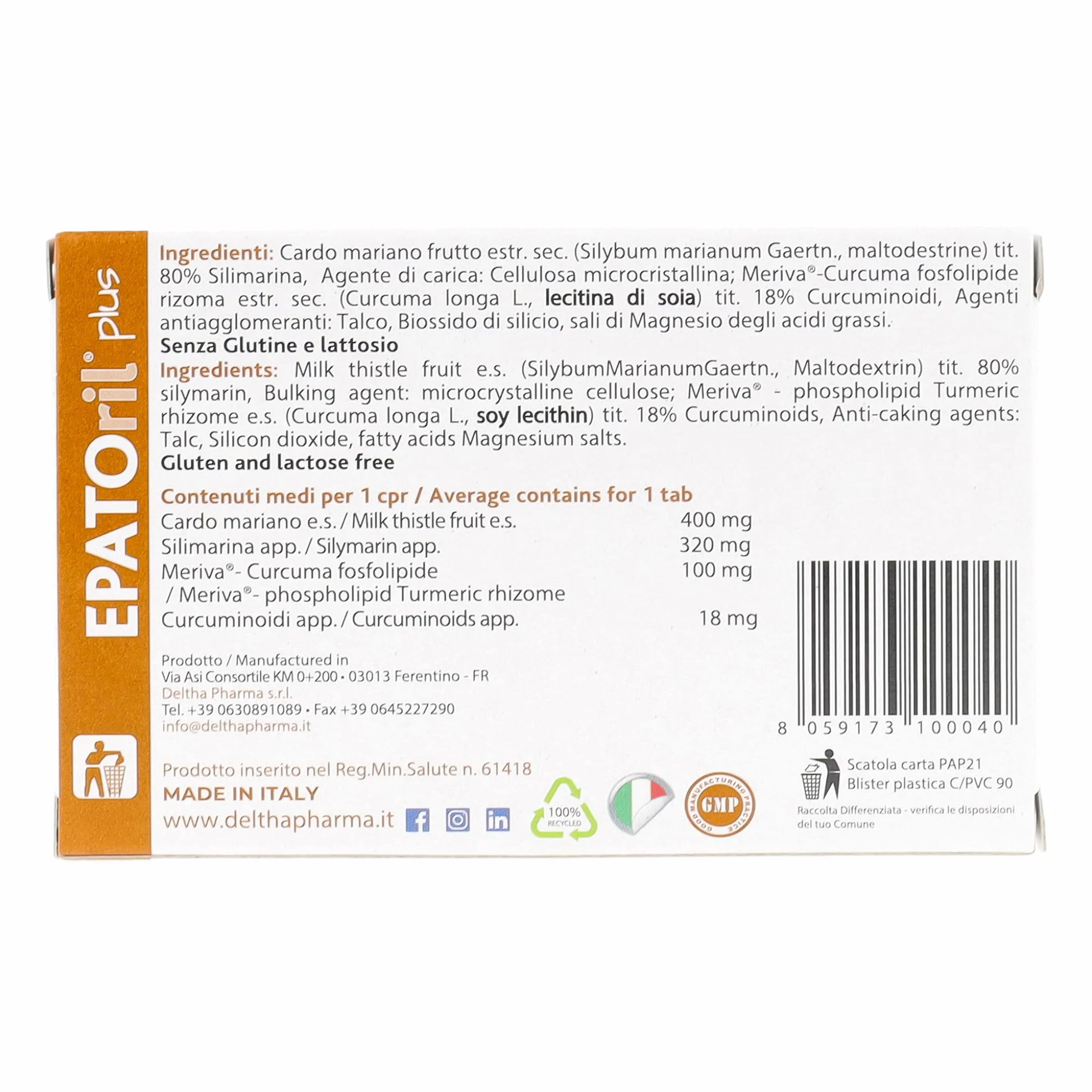 Deltha Pharma Epatoril Plus Integratore per il Fegato 30 Compresse