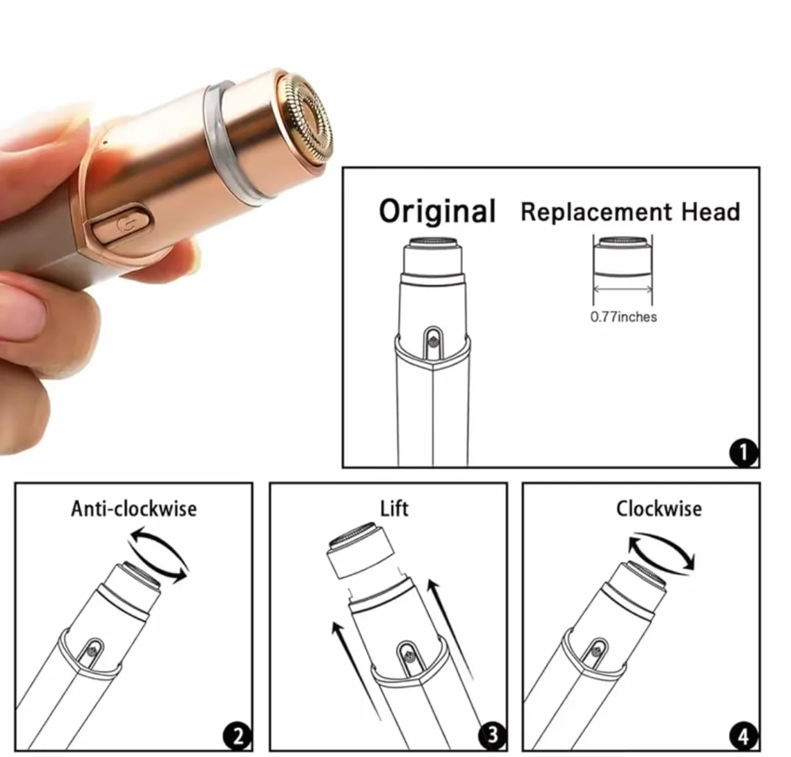 4 Pack | Ricambio Testina per Rasoio per Epilatore Facciale Flawless Terza Generazione | Lame di Ricambio Double Halo per Epilatore Finishing Touch Flawless - Oro Rosa
