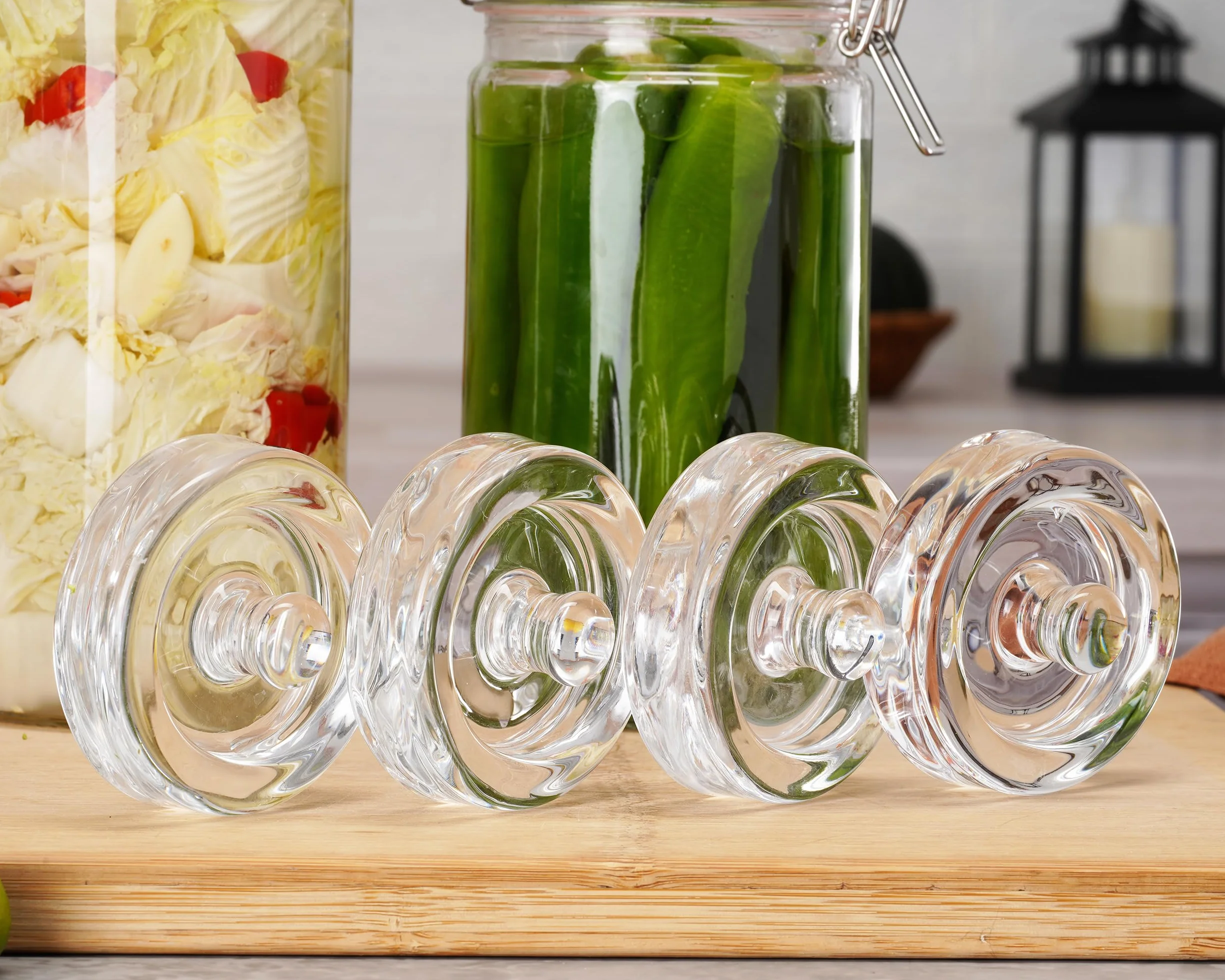 Pesi fermentatori in vetro, 4 pezzi, Ø 8 cm, pesi in vetro per fermentazione, peso fermentazione e pietra di contrappeso per bicchieri di mason a collo largo, crauti, kimchi