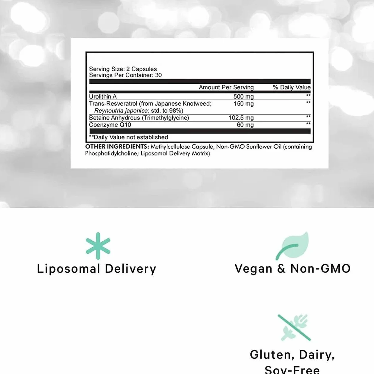 Urolitina liposomale 500mg per porzione Biodisponibile formula vegana Non OGM