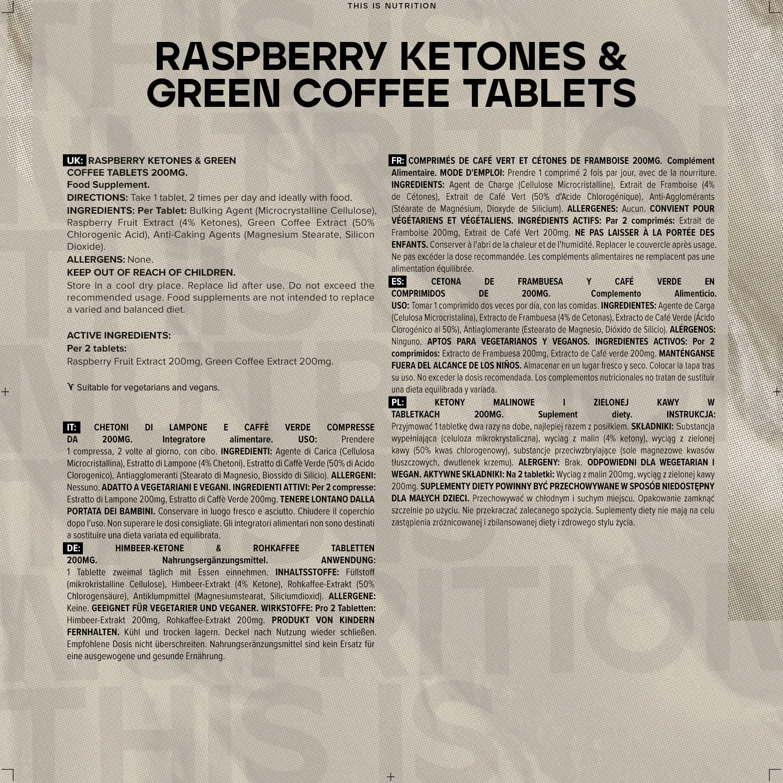Raspberry Ketones and Green Coffee Tablets 200 mg Pack of 60