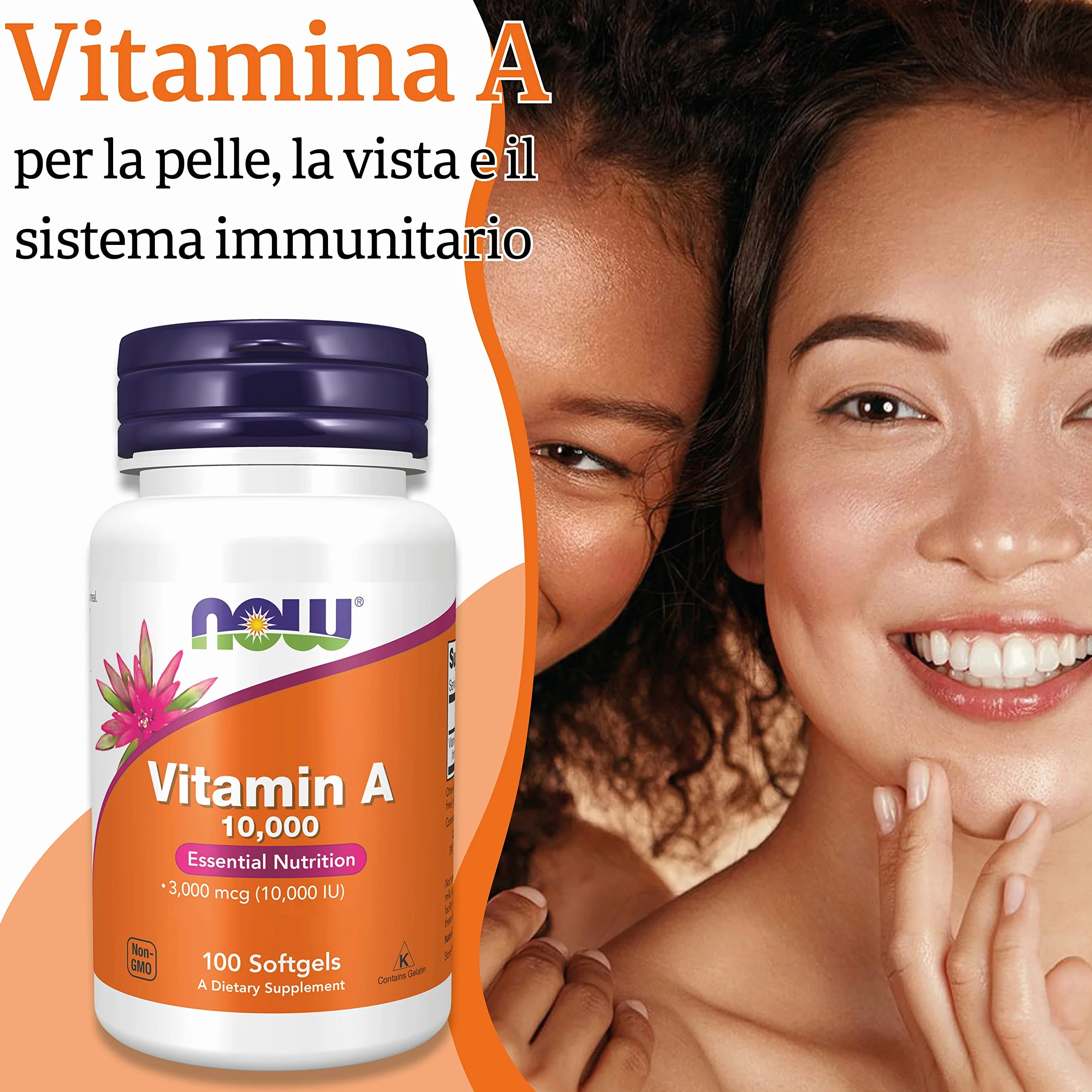 Now Foods Vitamina A 10000IU, 3000mcg, da palmitato di retinile e olio di fegato di merluzzo, ad alto dosaggio, 100 capsule, Testato in Laboratorio, Senza Glutine, Senza Soia, Non-GMO