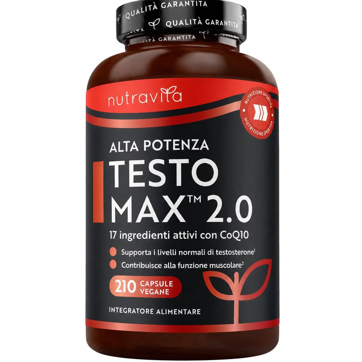 Nutravita Testomax™ 2.0-210 Capsule Vegane - 17 Principi Attivi Tra cui Ashwagandha KSM 66®, CoQ10, Zinco e Radice di Maca - Integratore al Testosterone Uomo - Testosterone Booster Uomo