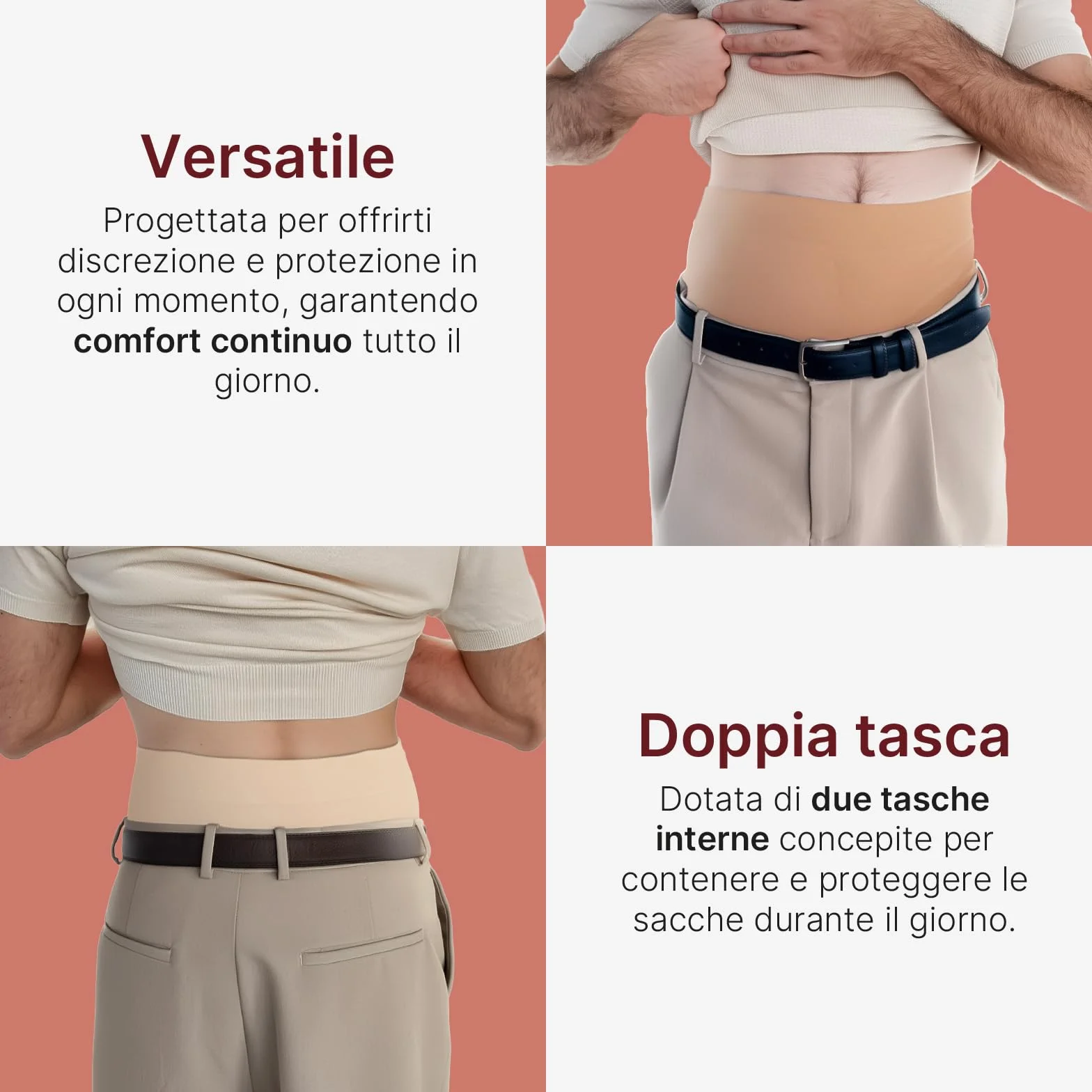 Glico Line Fascia Giorno Plus per Stomia Unisex, Ideale per Giorno e Notte, Tasca Interna per Contenere la Sacca, Made in Italy, Beige, M