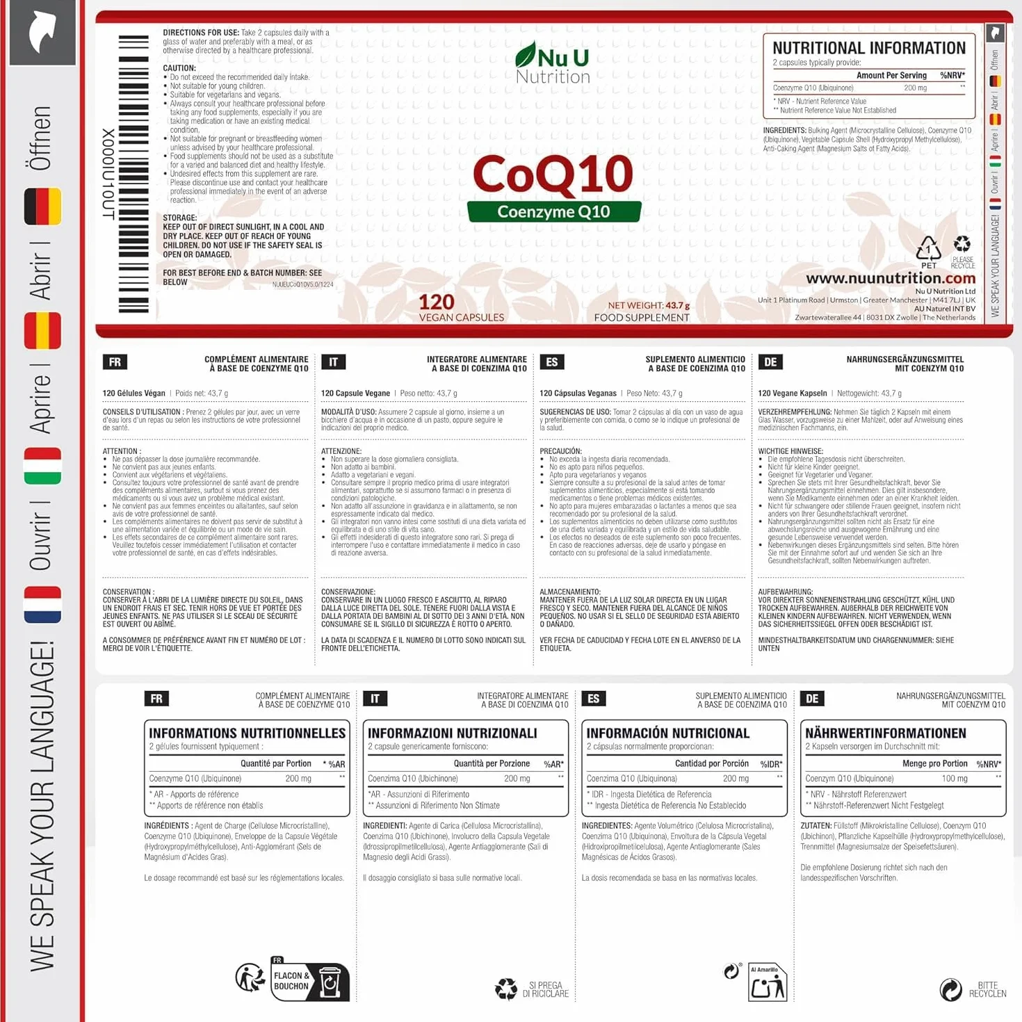 Coenzima Q10 200mg - 120 Capsule Vegane - 2 Mesi di Durata - 100mg di CoQ10 per Capsula - 100% Ubiquinone Puro Fermentato Naturalmente - Prodotto in Europa - Nu U Nutrition