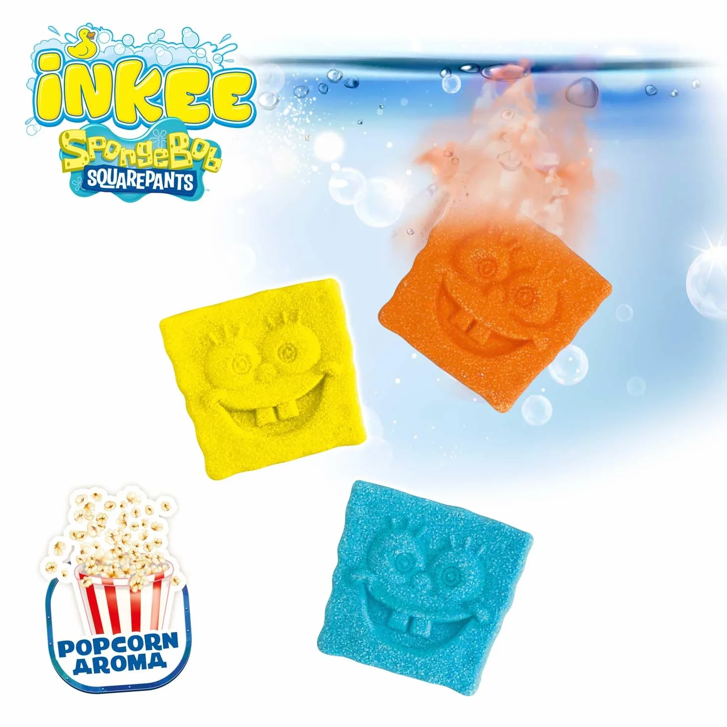 INKEE Mini Pack Spongebob, Set Di 6 Pompe Da Bagno Per Bambini Con Forme Di Spongebob e Aromi di Popcorn, Divertimento Garantito