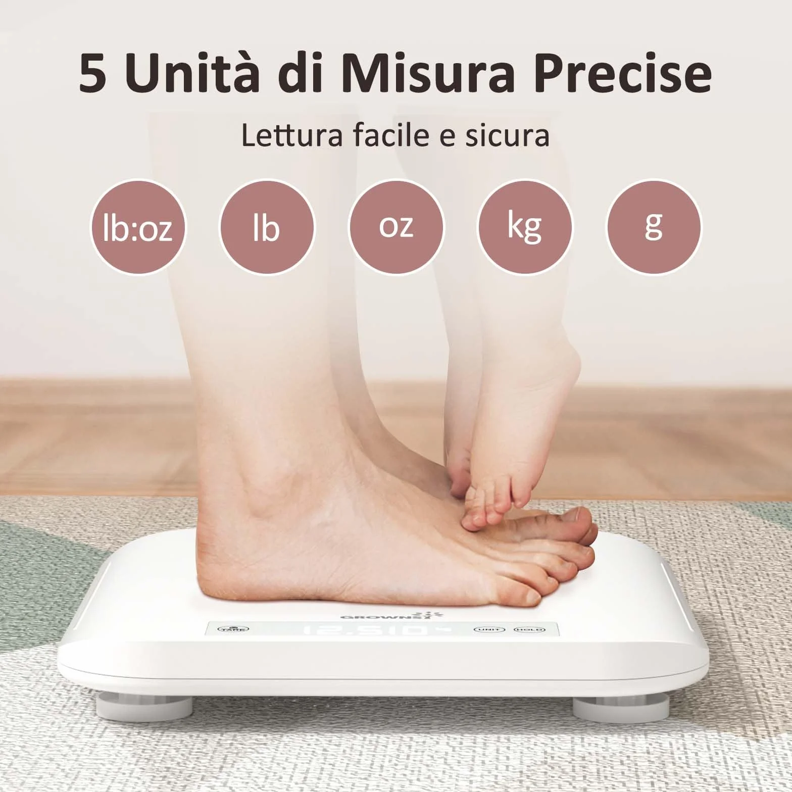 Grownsy Bilancia Neonato Digitale 150 kg Display LCD Misurazione Altezza 70 cm