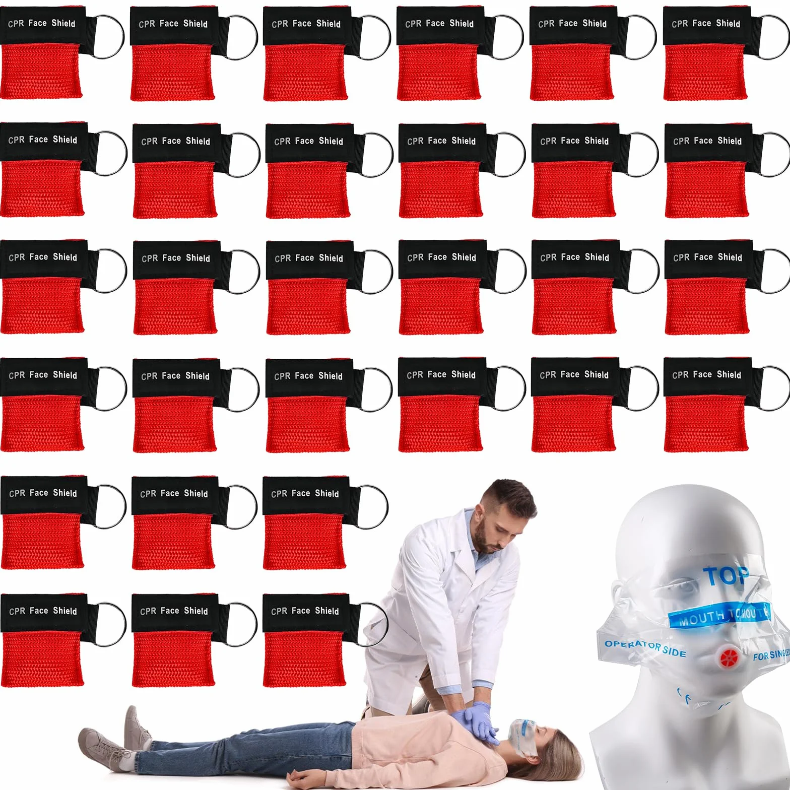 Mascherina Respiratoria Portachiavi CPR con Valvola di Ritenuta per Primo Soccorso e Addestramento AED (Rosso)