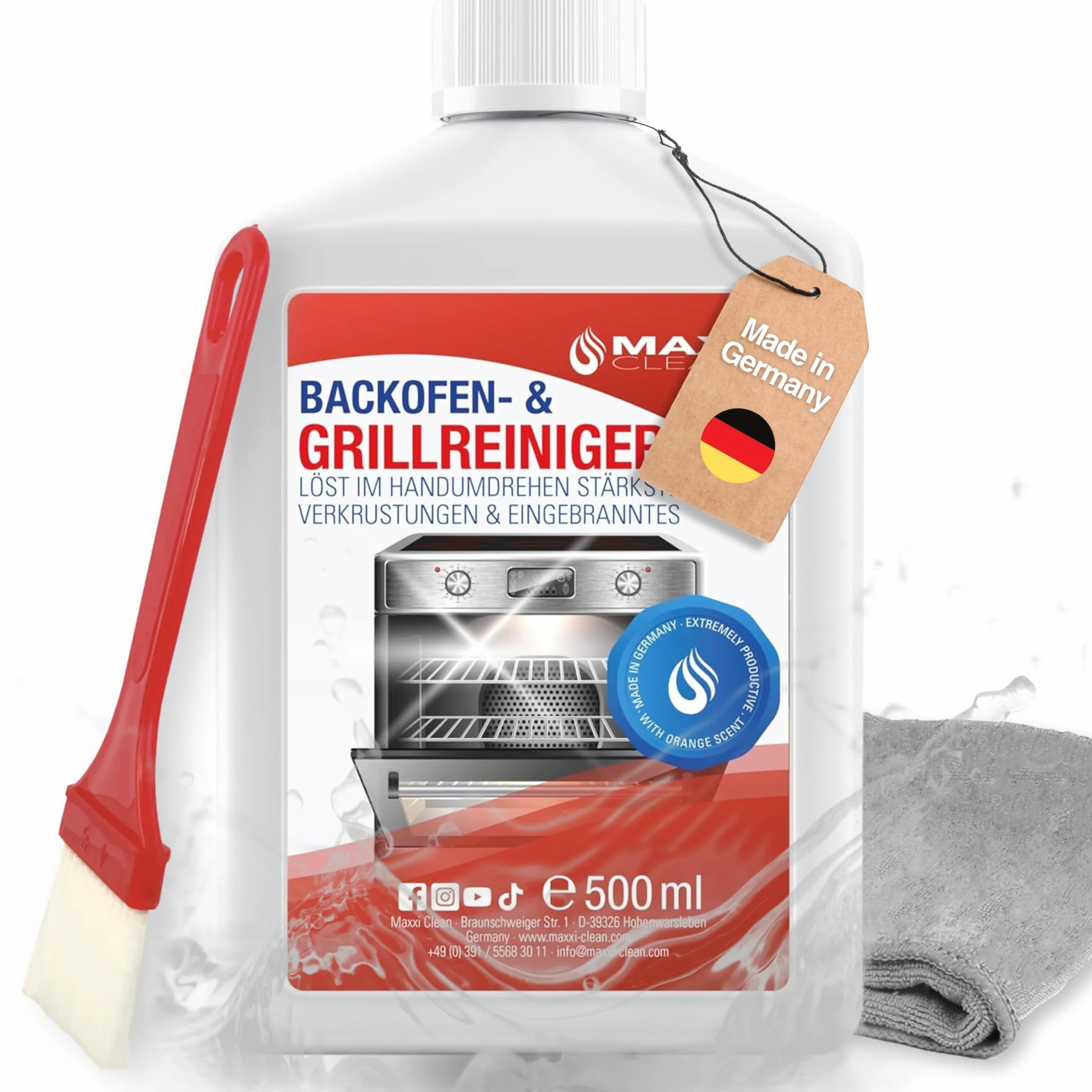Maxxi Clean Set Combinato Pulizia Forno e Grill 500 ml Gel Pennello Panno Microfibra Sgrassatore