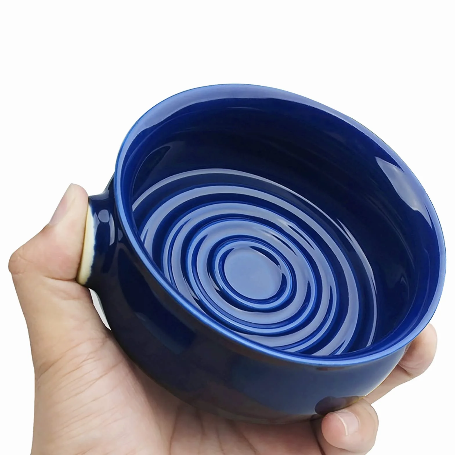 Linkidea Ciotola per Sapone da Barba in Ceramica con Manico Antiscivolo, Bocca Larga, Grande Capacità, Facilmente Schiuma, Ciotola per Crema da Barba per Uomo, Blu Reale