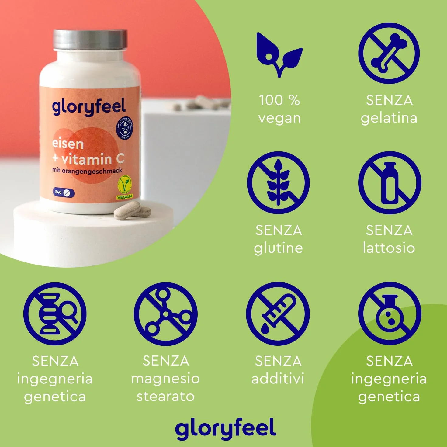 Ferro Integratore 20mg + Vitamina C, 240 Compresse, Eletto PRODOTTO DELL'ANNO 2025, Ferro Integratore per Anemia, Mestruazioni e Stanchezza Fisica, Alta Biodisponibilità, Ricostituente Sangue, Vegan
