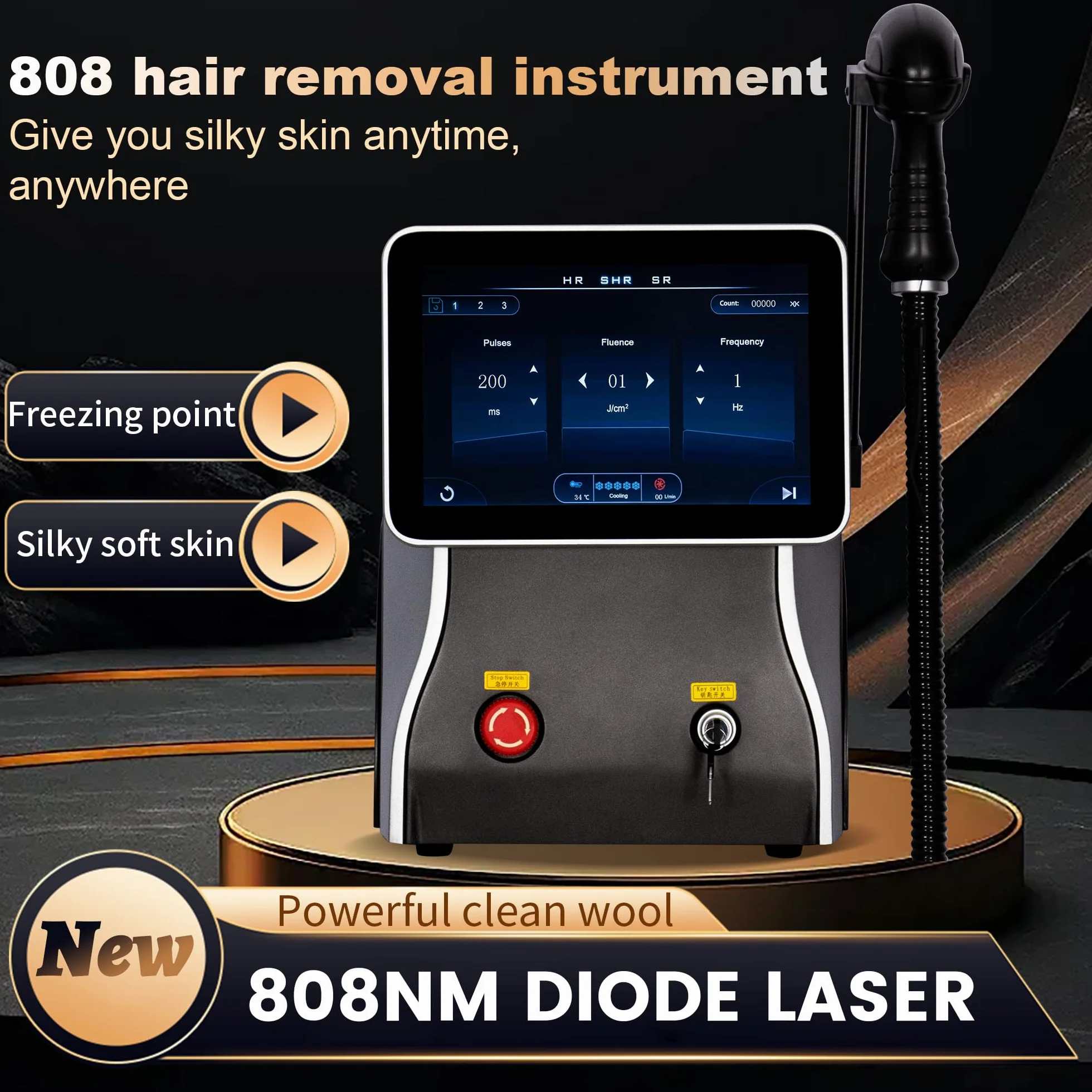 10 Bars, Depilatore Laser a Diodi Indolore 2026, Tecnologia di Raffreddamento Integrata, 3 Lunghezze d'Onda (808nm/755nm/1064nm), Per Viso e Corpo, Ideale per Uso Domestico e Spa