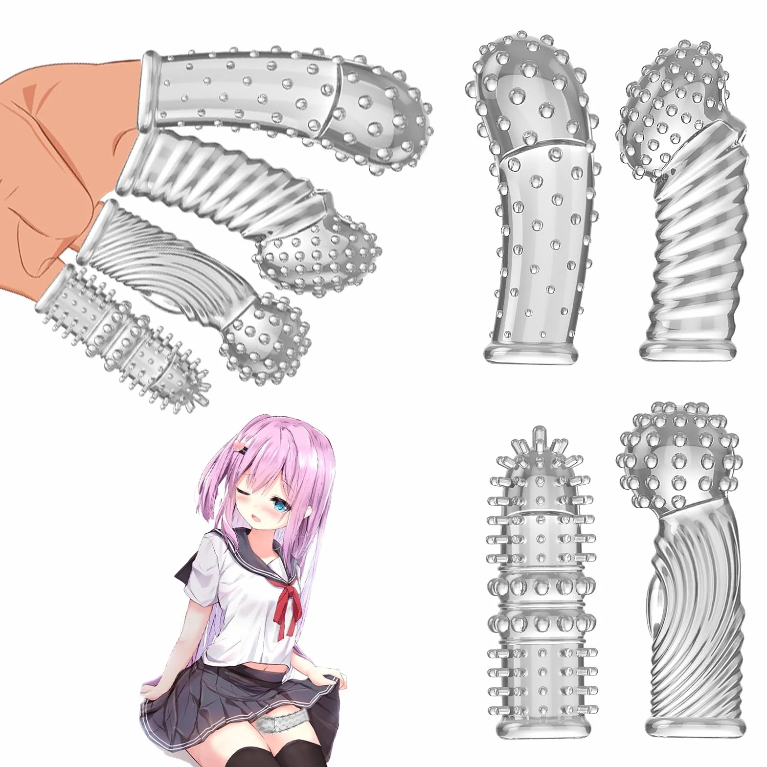 Qoosea 4 pezzi Manicotti per Dita per Coppie, Manicotti per Massaggio alle Dita Punto G, Copertura per Dita Facili da Trasportare Sex Toy(Trasparente)