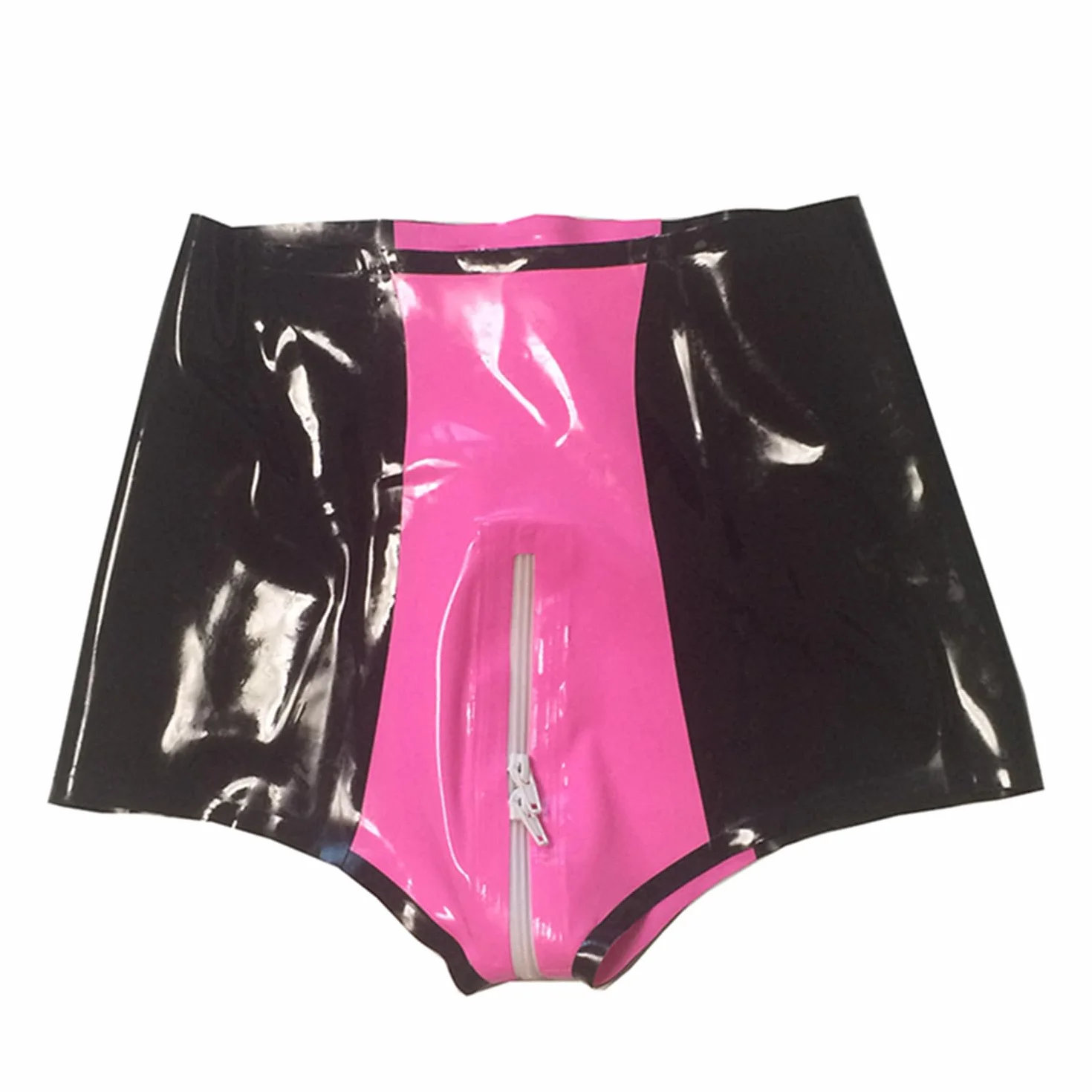 Pantaloncini in Lattice Nero e Rosa Donna, Slip Gomma Naturale con Cerniera Doppio Cursore per Costumi Cosplay