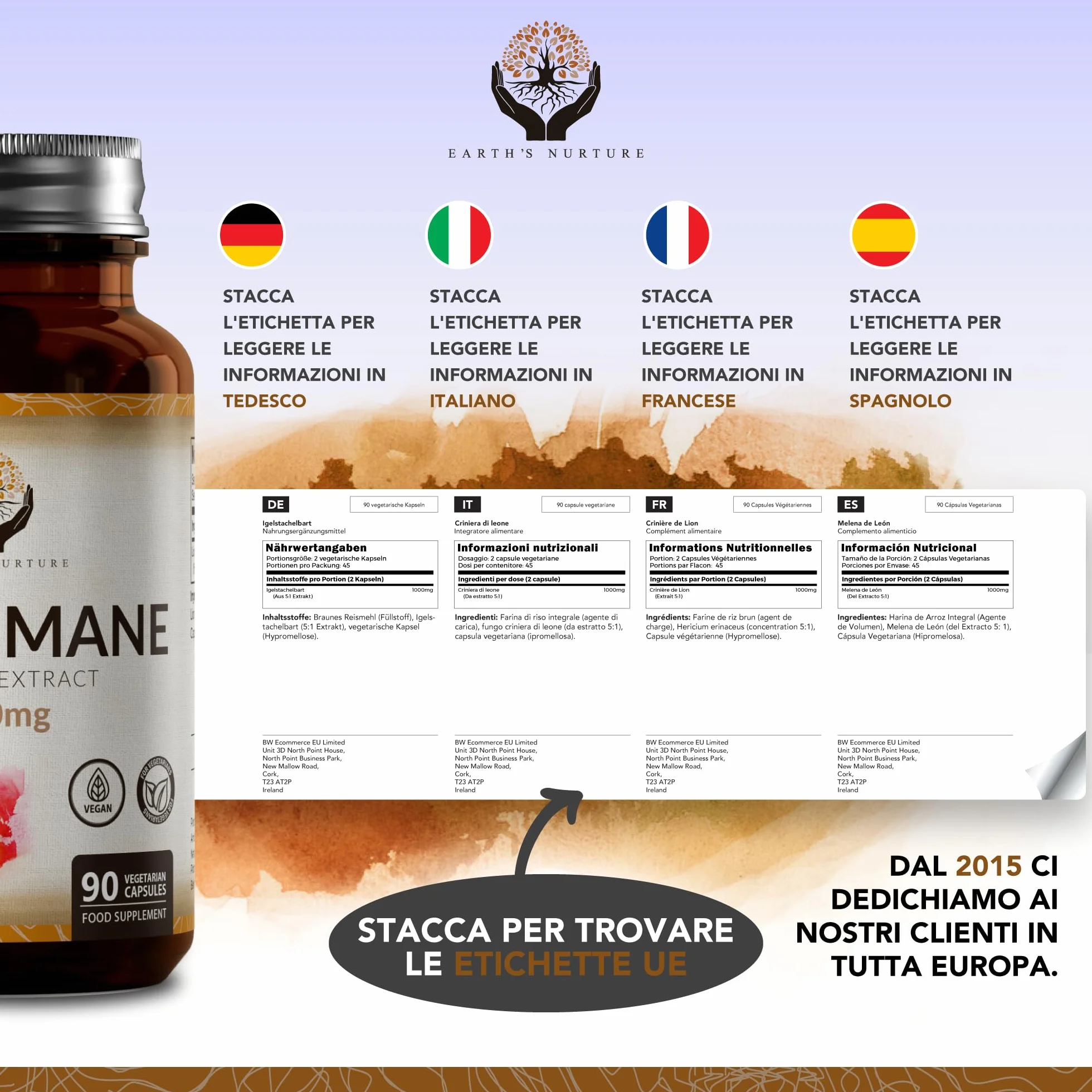 EN Lions Mane | 1000mg Lion's Mane per Dose | Alta Potenza Fungo Criniera di Leone - 90 Lion-Mane Mushroom Capsules | Non-OGM, Senza Glutine e Allergeni | Prodotto nel Regno Unito