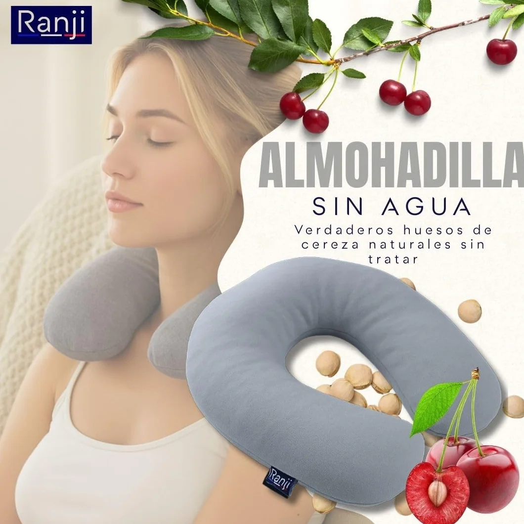 RANJI – Cuscino Termico con Noccioli di Ciliegia per Microonde | Cuscino Cervicale per Dolori al Collo e Spalle | Sacchetto Riscaldabile Naturale, Lavabile e Riutilizzabile (Gris)