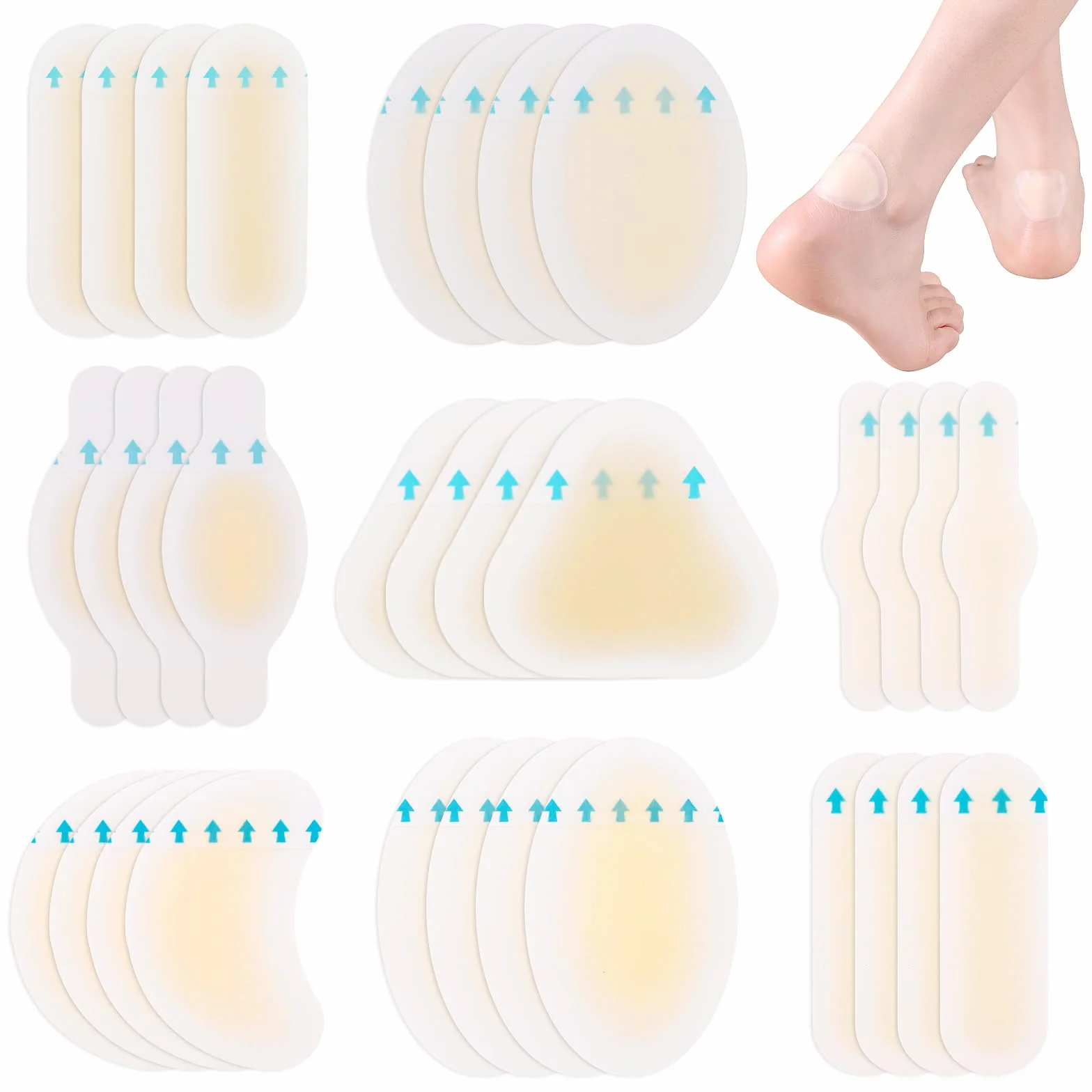 32 cerotti per bolle, blister, gel protezione vescica, tallone invisibile, idrocolloide, sollievo attrito dita, avampiede