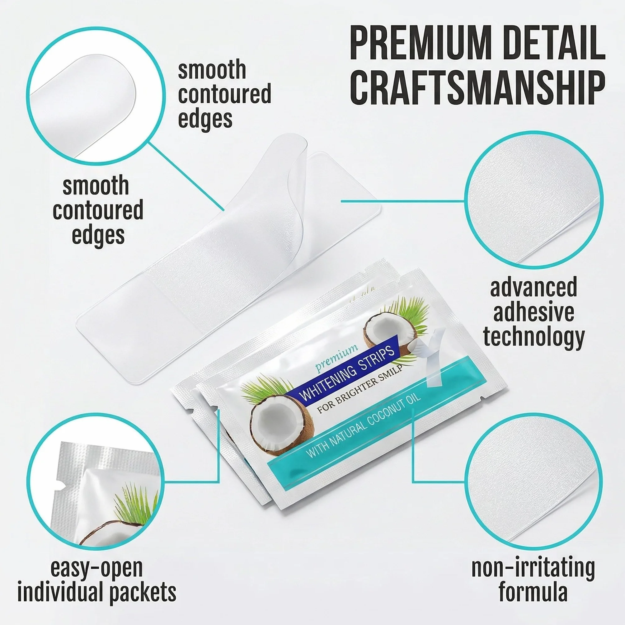 7 Pezzi Cocco Strisce Sbiancanti Denti, Senza Teeth Sbiancamento Dei Denti, Whitening Strips Per Sbiancamento Delicato, Facile Uso A Casa O In Viaggio