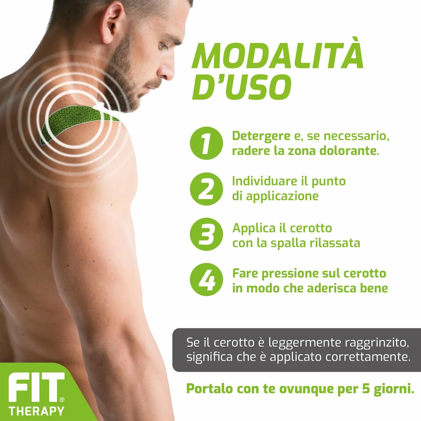 Cerotti Antidolorifici Antinfiammatori Spalla FIT Therapy 5 Giorni Impermeabile Senza Farmaci (2 Cerotti)