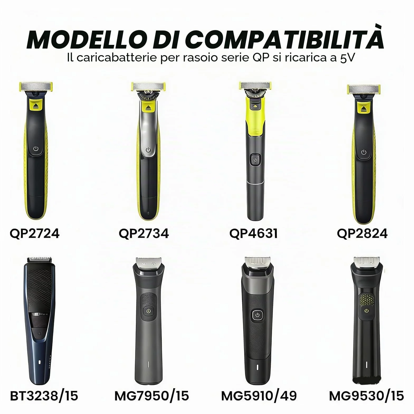 Philips OneBlade 360 Caricatore Rasoio 5V USB QP2824 QP2834 QP2734 QP2724 Compatibile MG5910 MG9510 S5898 S7887