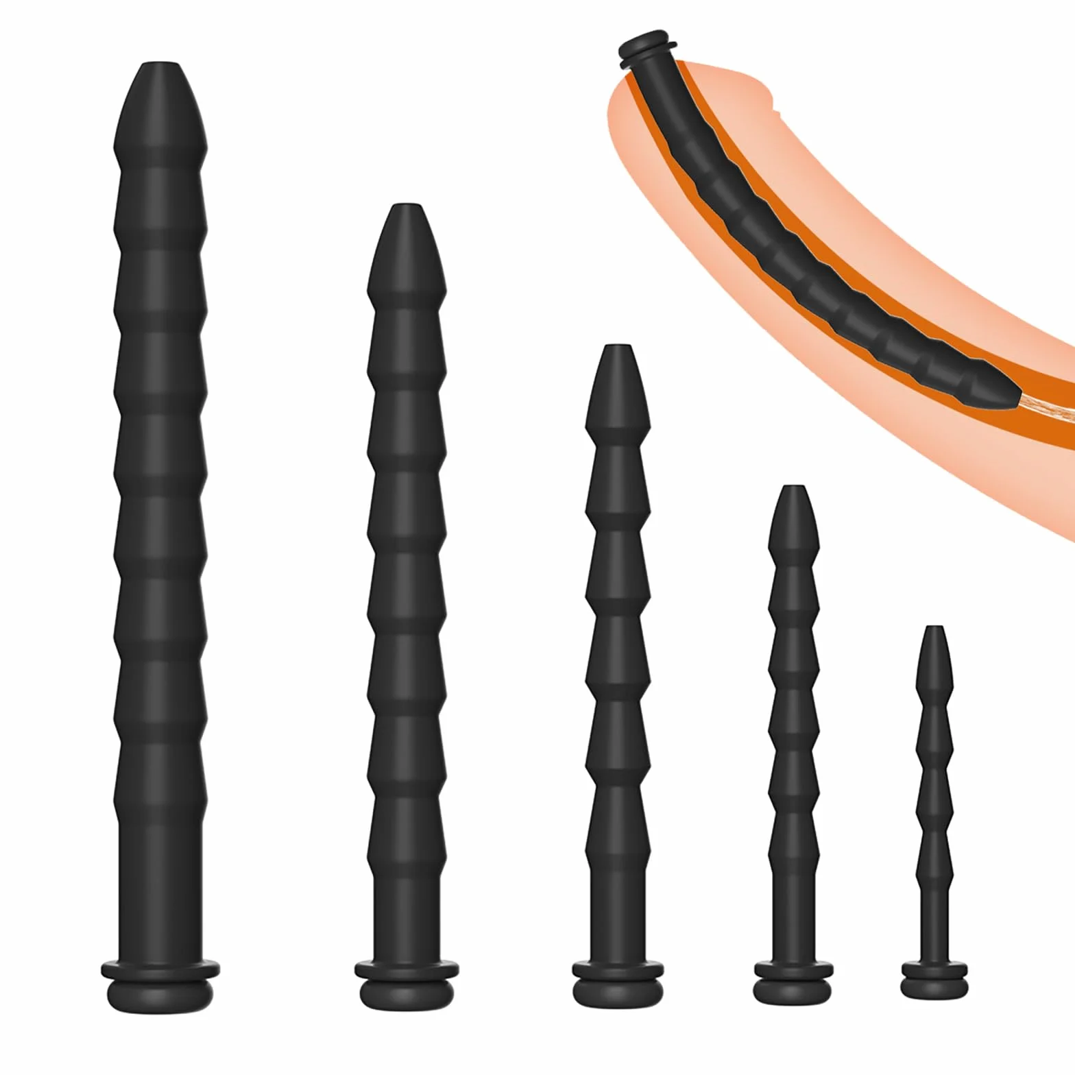 Set 5 Dilatatori per Pene in Silicone Cavo Antiscivolo Plug Uretrale Stimolazione Prostata Giocattoli Sessuali BDSM