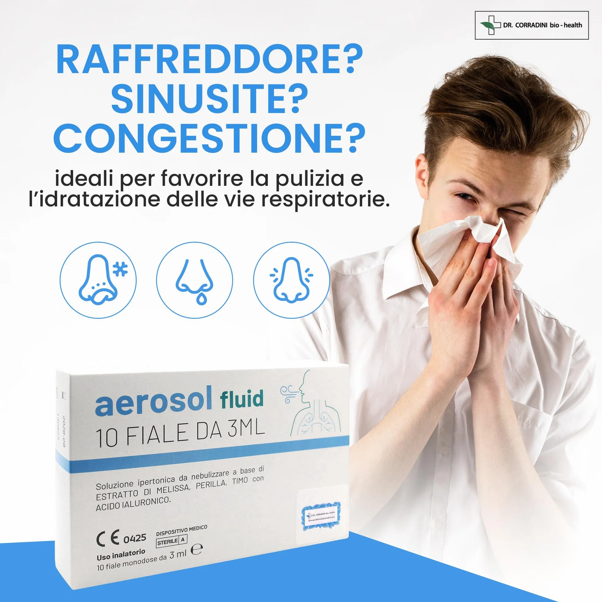 Dr. Corradini Soluzione Fisiologica Aerosol Lavaggio Nasale Acido Ialuronico Melissa Perilla Timo 10 Fiale