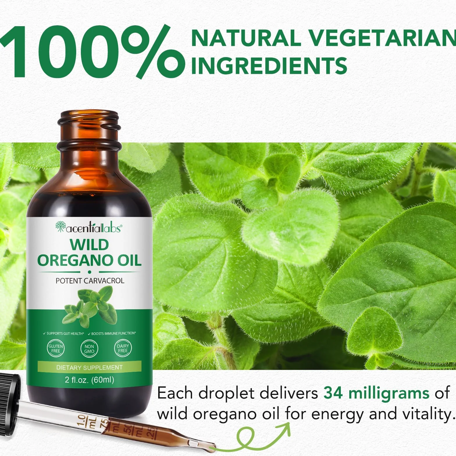 Olio di Origano 60ml Bio Olio Essenziale con Olio d'Oliva per Supporto Immunitario